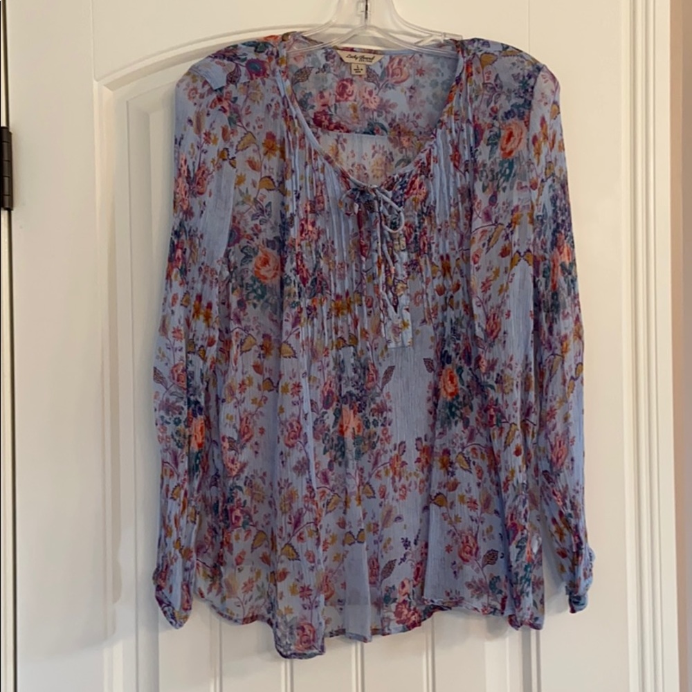 Long sleeve semi-sheer blouse by Lucky Brand.